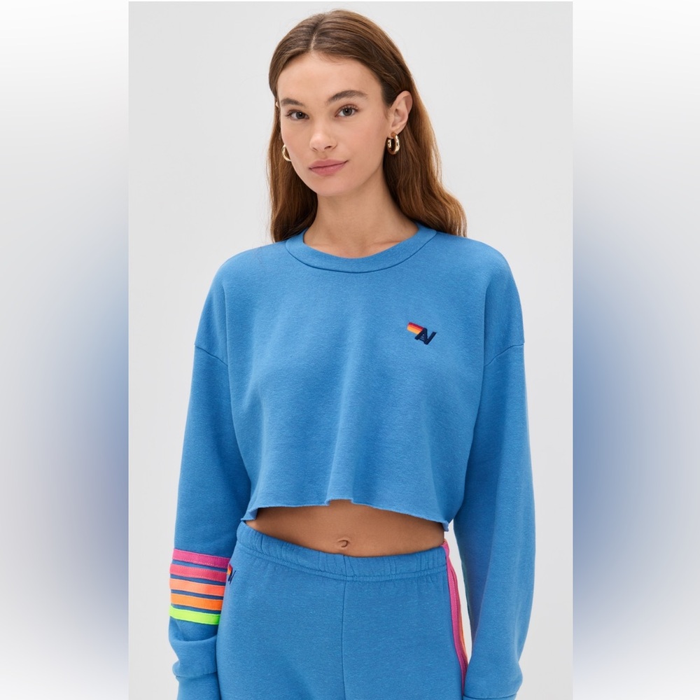 Aviator Nation Rugby stitched Cropped Crew Sweatshirt